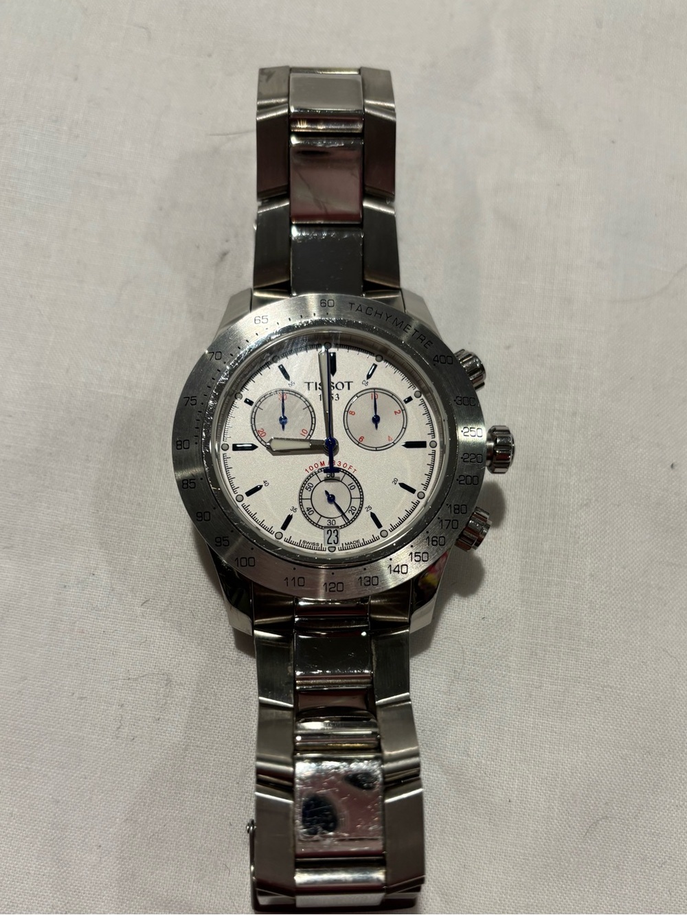 Tissot Stainless Steel V8 Chronograph Watch - white face - 44mm case.